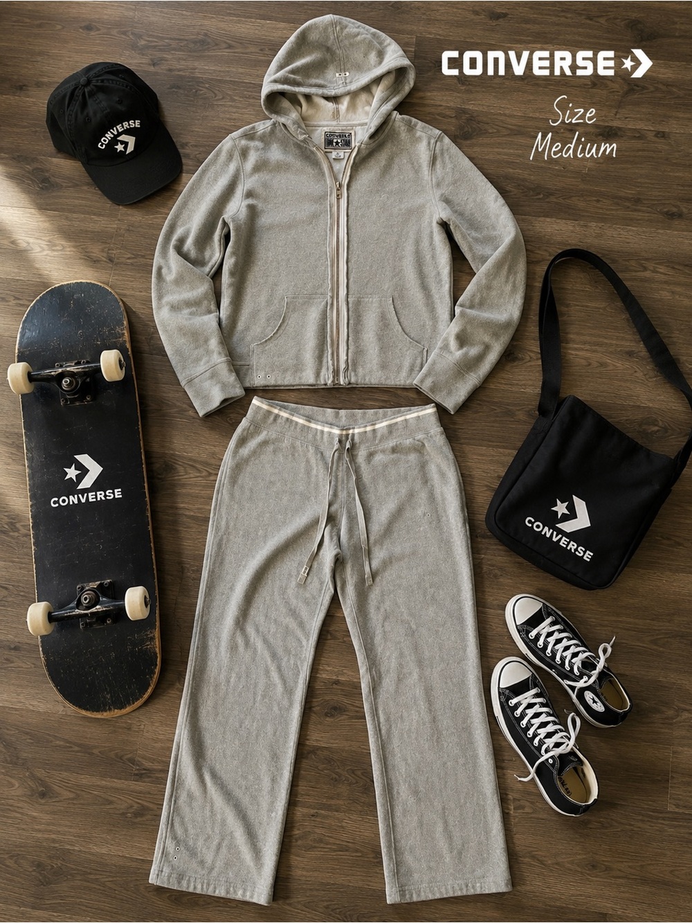 CONVERSE Y2K Grey Two Piece Sweat Set Size Medium